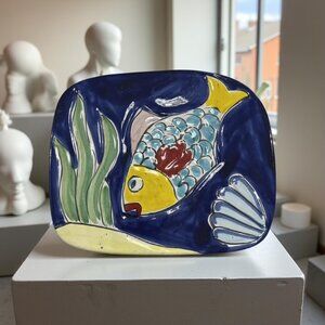 Vintage La Musa Desimone Style Ceramic Fish Plate Trivet - Made In Italy